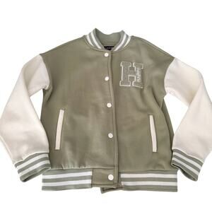 Kandy Kiss Girls Letterman Jacket Olive Green White 10/12